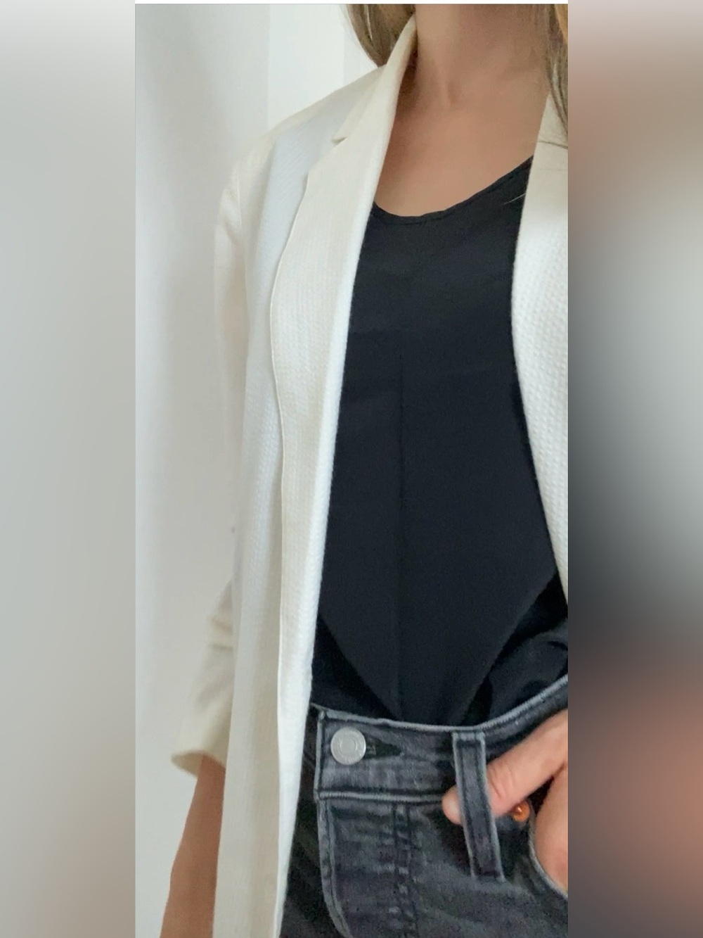 Cacharel White Textured Seersucker Pique Blazer Jacket Made in France